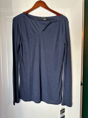 Dkny Navy Blue Long-Sleeve Asymmetric Neck Tee